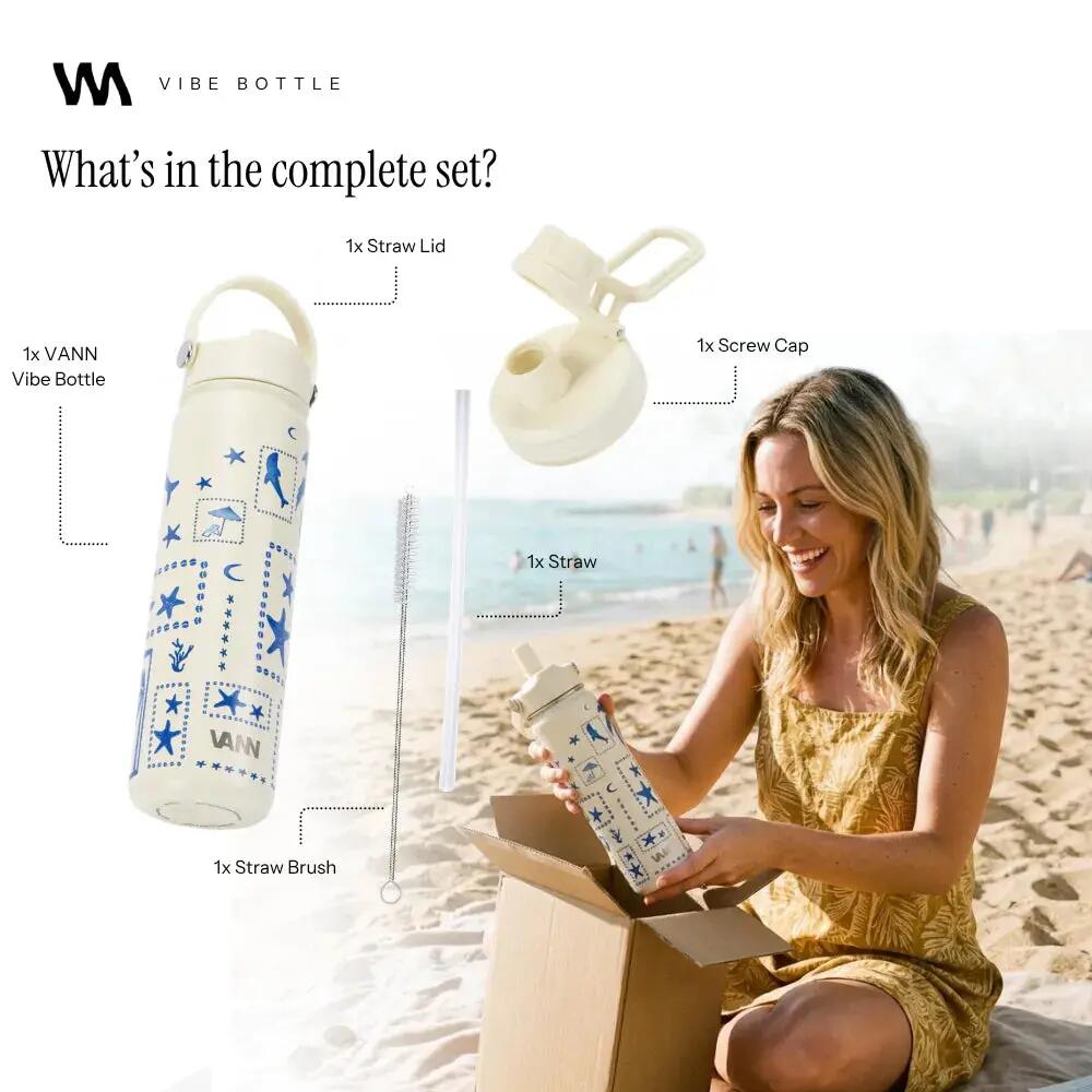 Drinkfles - Vibe Bottle 650 ML - 3-wandig RVS met print - Blue Summer 8/10