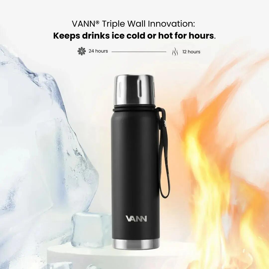Thermosfles - Thermos 500 ML - 100% RVS met 2-in-1 dop - Zwart 4/11