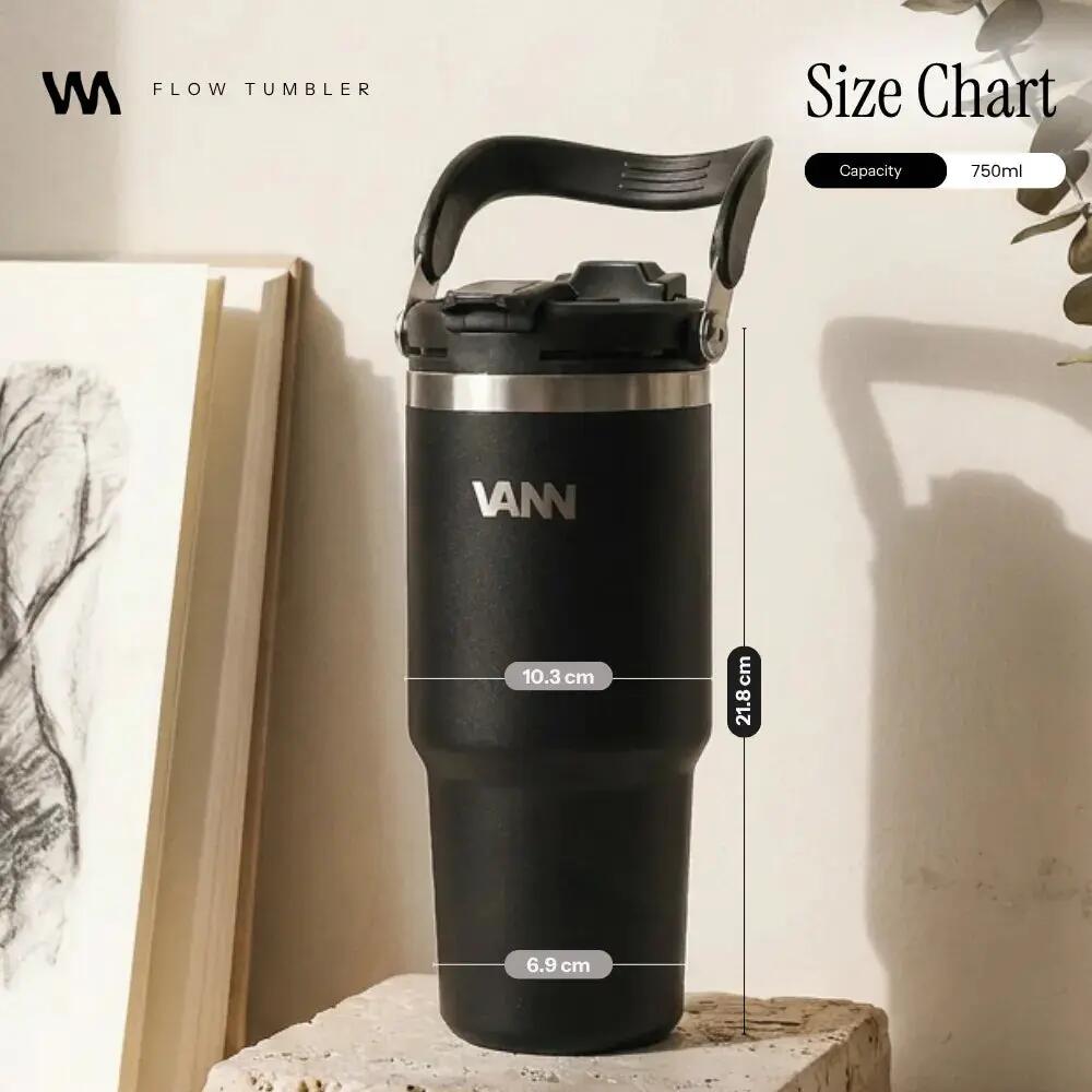 Drinkfles - Flow Tumbler 750 ML - RVS met ingebouwd rietje - Zwart 5/11