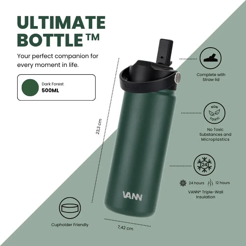 Drinkfles - Ultimate Bottle 500 ML - 3-wandig RVS met rietje - Dark Forest 3/12