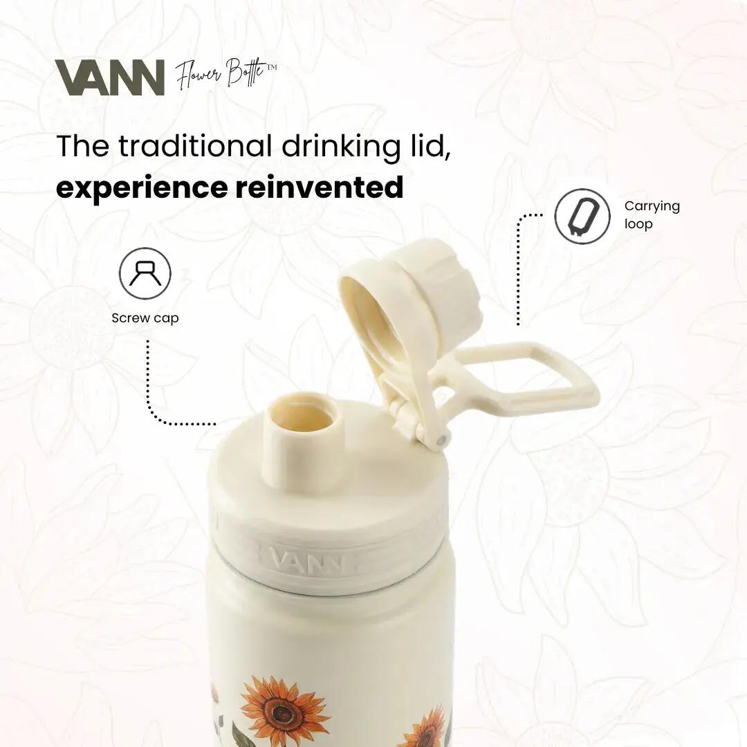 Drinkfles - Flower Bottle 650 ML - 3-wandig RVS, bloemenprint - Sunflower 4/8