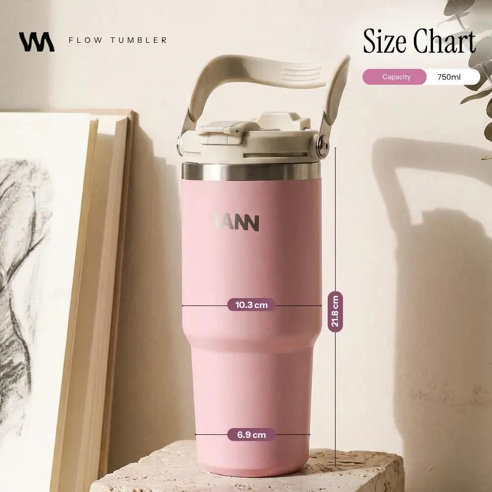 Drinkfles - Flow Tumbler 750 ML - RVS met ingebouwd rietje - Roze 5/11