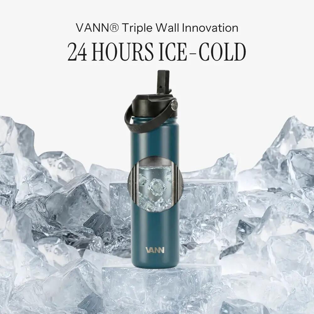 Drinkfles - Ultimate Bottle 650 ML - 3-wandig RVS met rietje - Nordic Sea 2/13