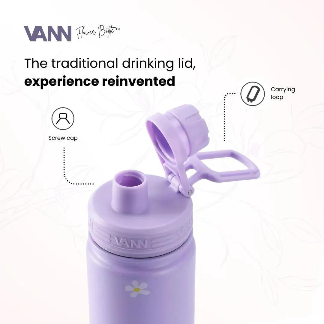 Drinkfles - Flower Bottle 650 ML - 3-wandig RVS, bloemenprint - Lila Flowers 4/9