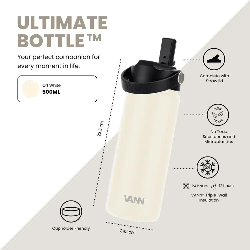 Drinkfles - Ultimate Bottle 500 ML - 3-wandig RVS met rietje - Off-white 3/13