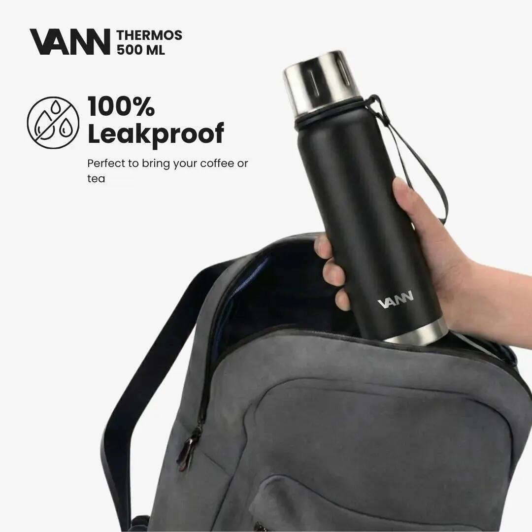 Thermosfles - Thermos 500 ML - 100% RVS met 2-in-1 dop - Zwart 3/11