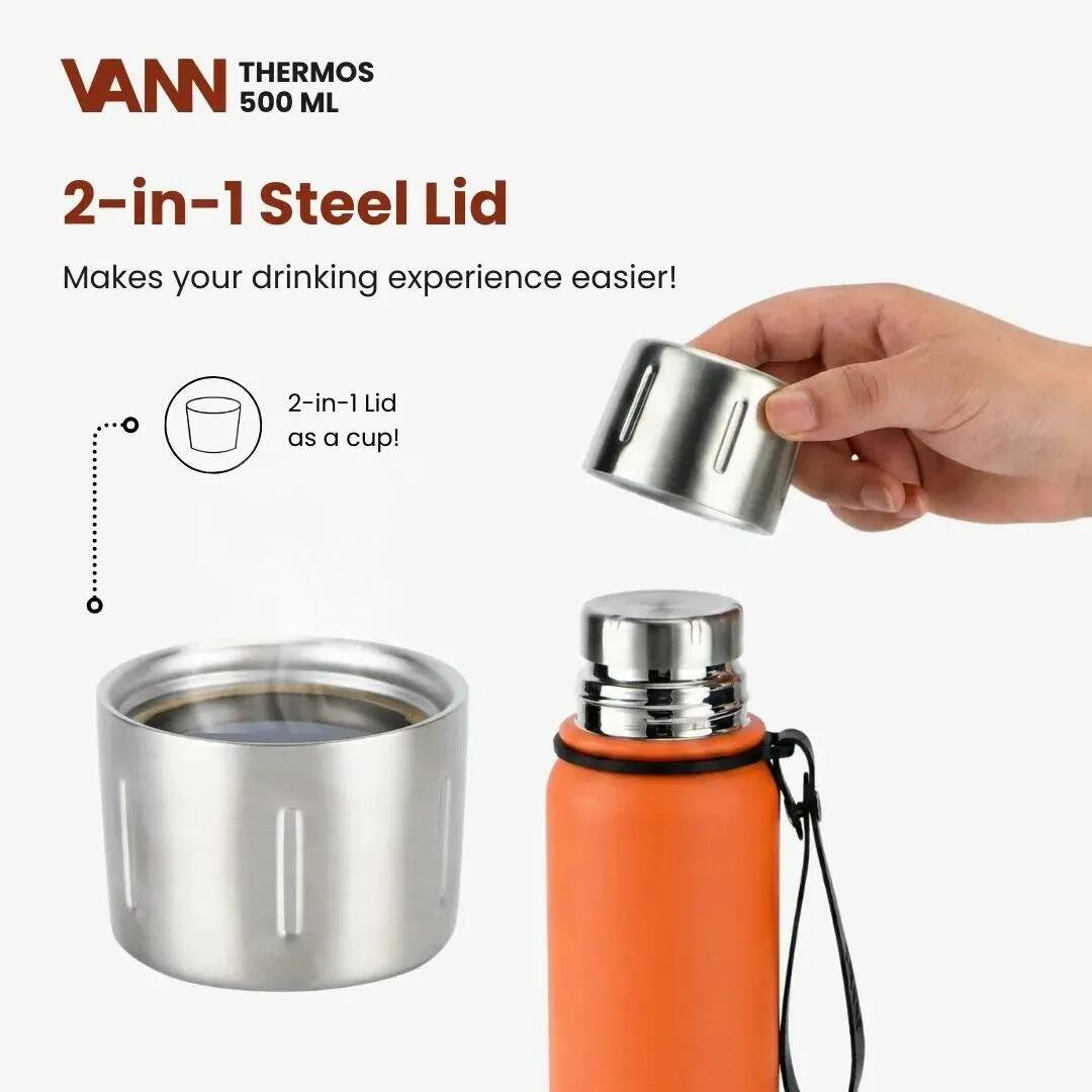 Thermosfles - Thermos 500 ML - 100% RVS met 2-in-1 dop - Oranje 5/11