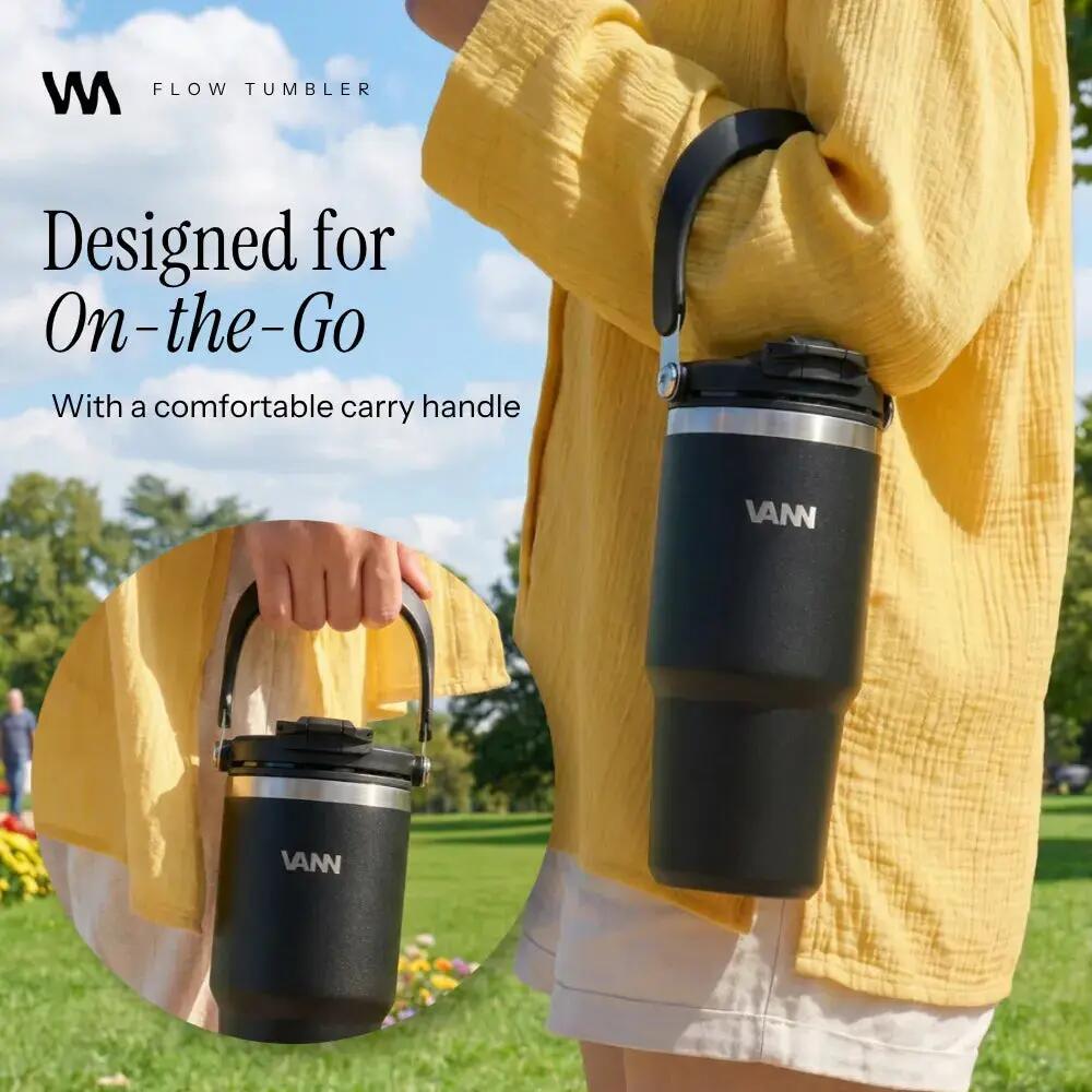 Drinkfles - Flow Tumbler 750 ML - RVS met ingebouwd rietje - Zwart 4/11