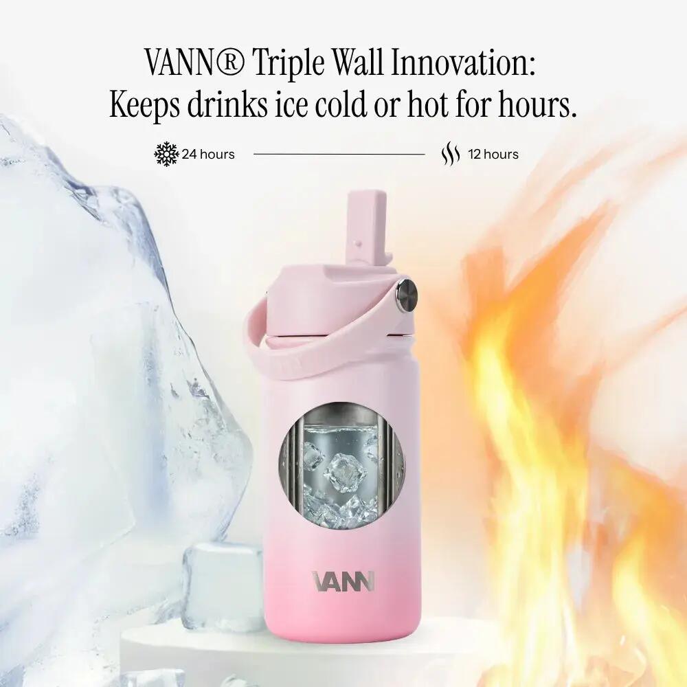 Drinkfles - Gradient Bottle 400 ML - 3-wandig RVS met rietje - Gradient Pink 4/9
