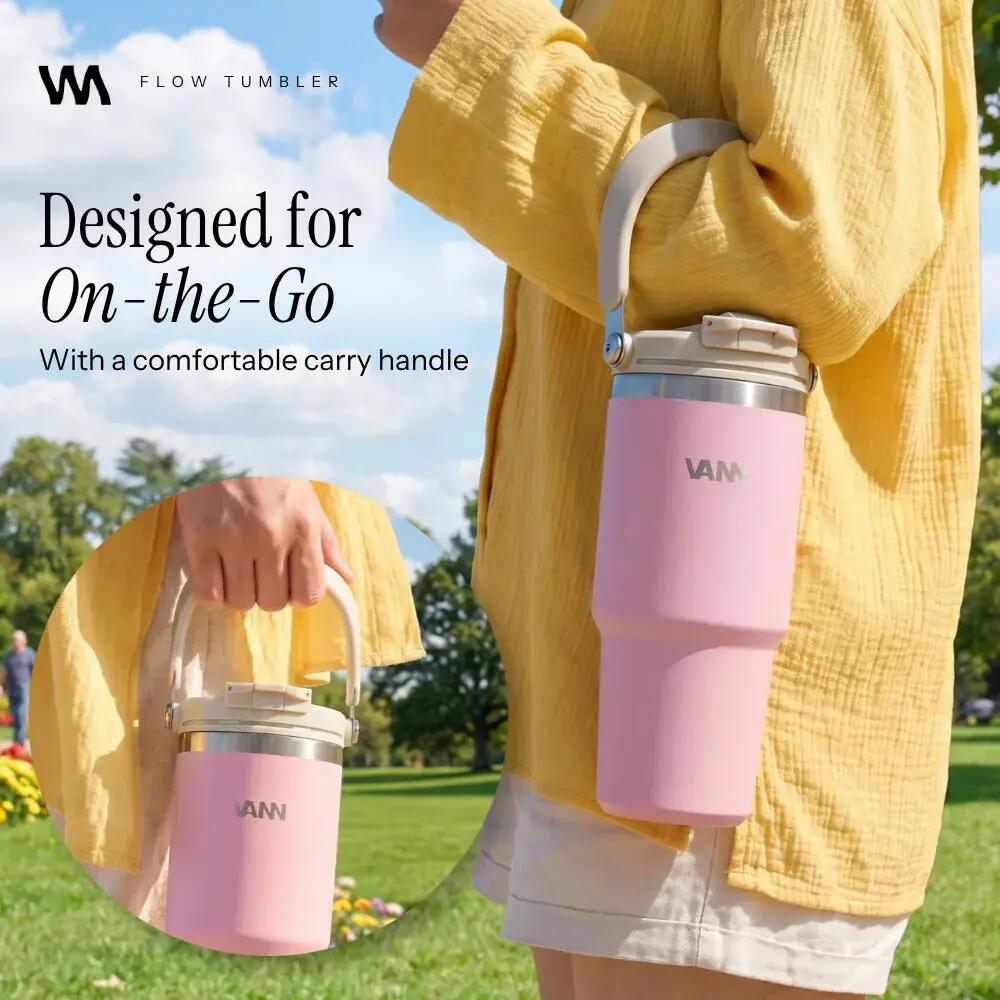 Drinkfles - Flow Tumbler 750 ML - RVS met ingebouwd rietje - Roze 4/11