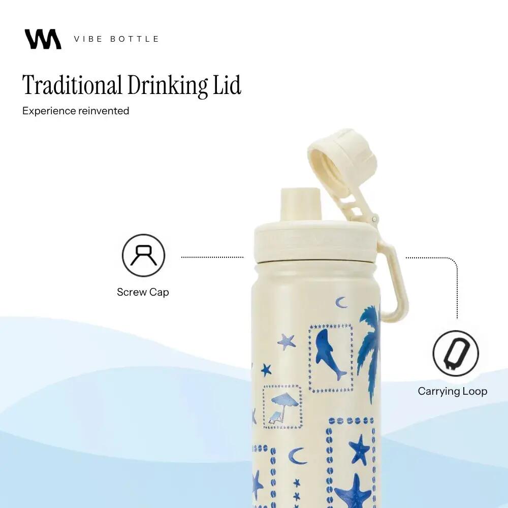Drinkfles - Vibe Bottle 650 ML - 3-wandig RVS met print - Blue Summer 6/10