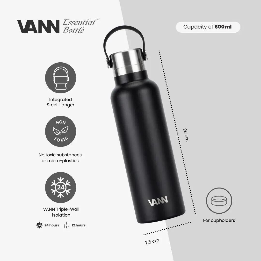 Drinkfles - Essential Bottle 600 ML - 100% RVS, plasticvrij - Zwart 2/10