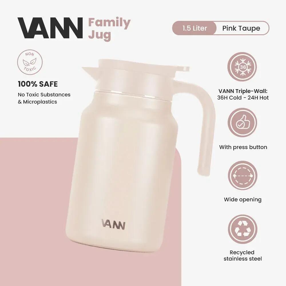 Thermoskan - Family Jug 1,5 L - RVS schenkkan met drukknop - Flesh Pink 2/8