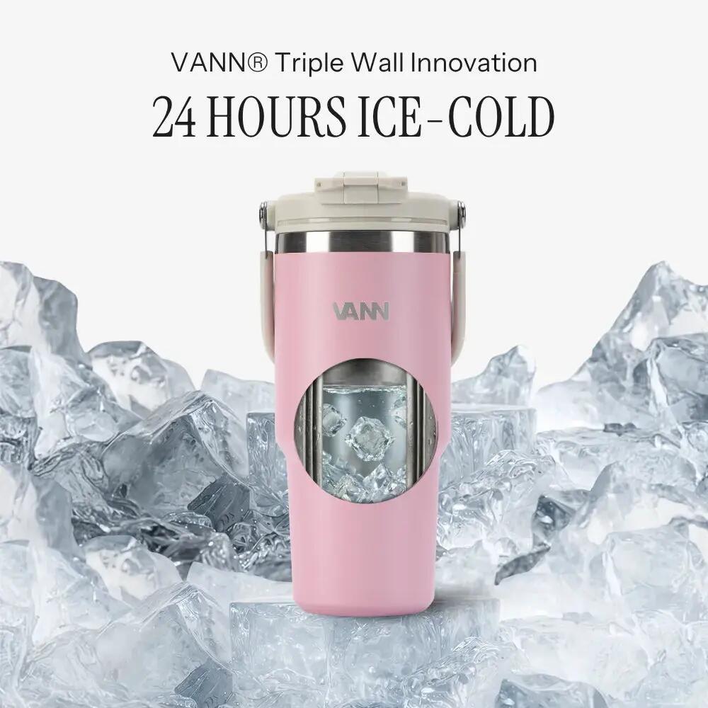 Drinkfles - Flow Tumbler 750 ML - RVS met ingebouwd rietje - Roze 3/11
