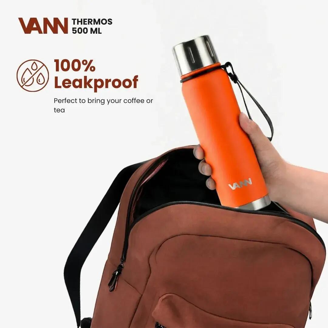 Thermosfles - Thermos 500 ML - 100% RVS met 2-in-1 dop - Oranje 3/11