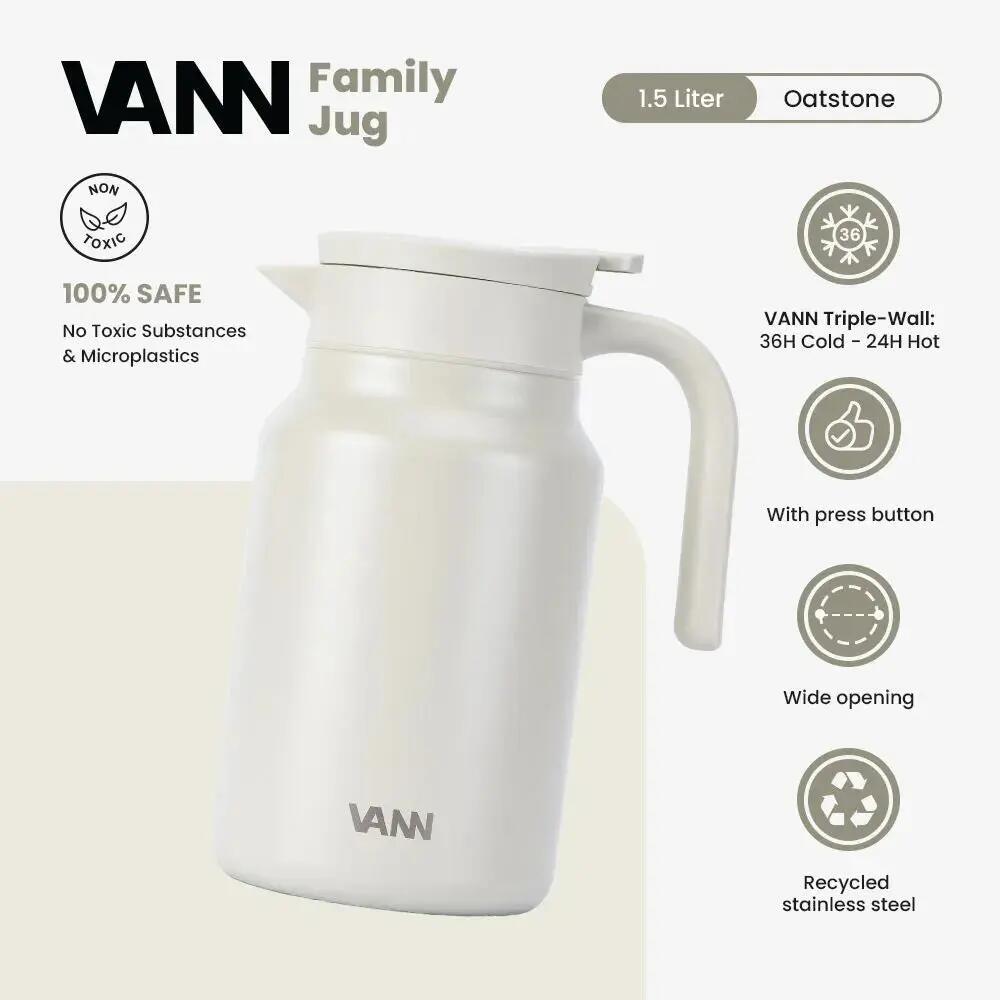 Thermoskan - Family Jug 1,5 L - RVS schenkkan met drukknop - Oatstone 2/8