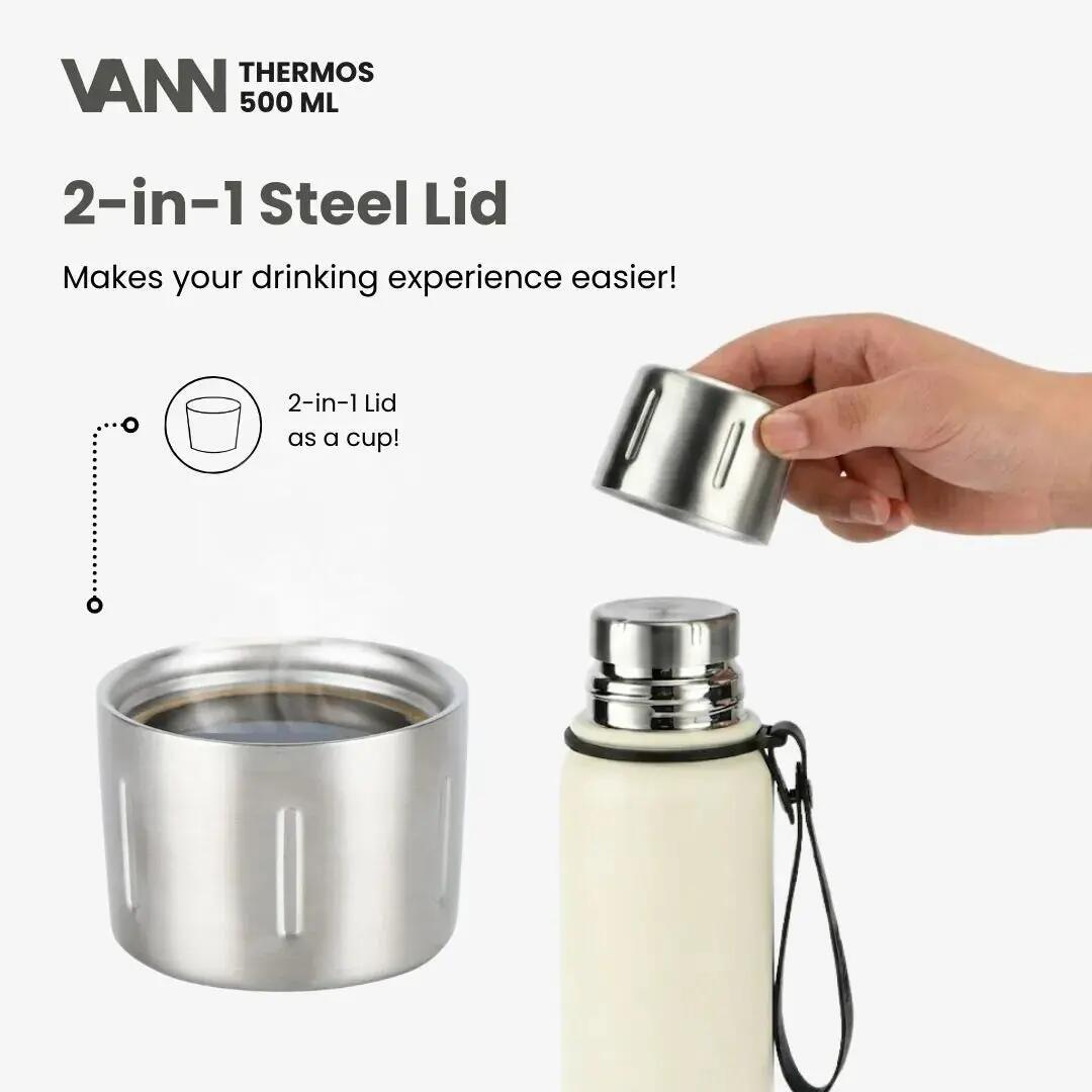 Thermosfles - Thermos 500 ML - 100% RVS met 2-in-1 dop - Off-white 5/11