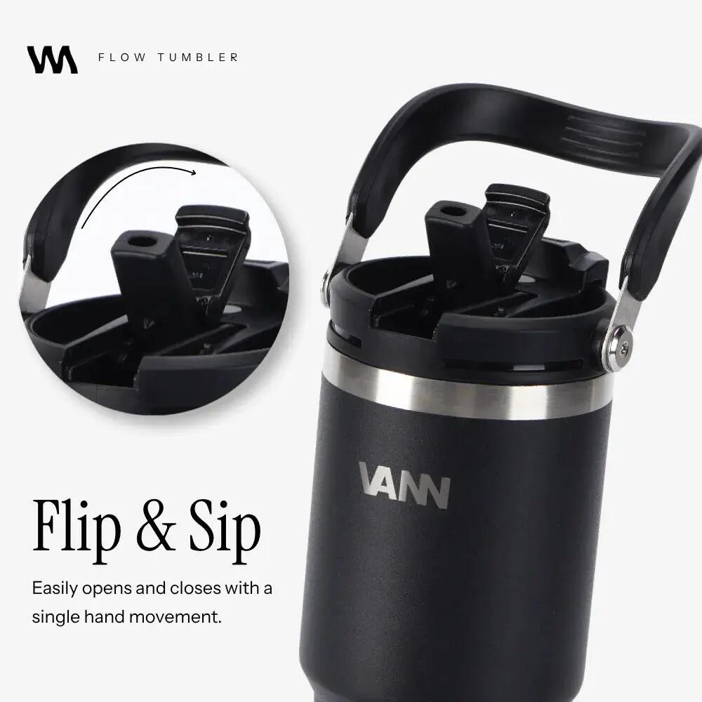 Drinkfles - Flow Tumbler 750 ML - RVS met ingebouwd rietje - Zwart 2/11