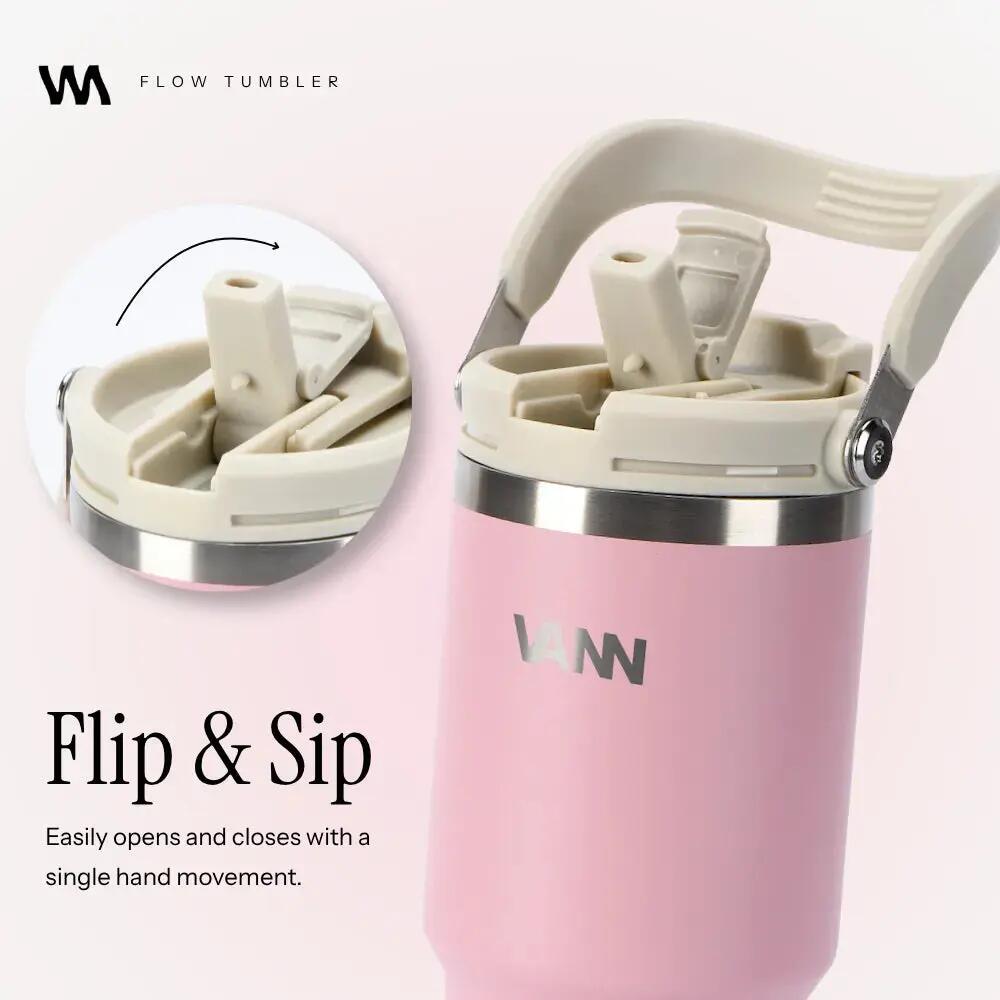 Drinkfles - Flow Tumbler 750 ML - RVS met ingebouwd rietje - Roze 2/11