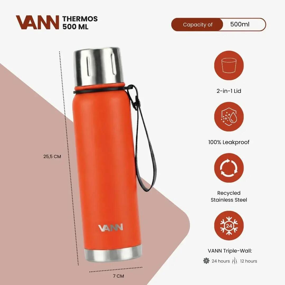 Thermosfles - Thermos 500 ML - 100% RVS met 2-in-1 dop - Oranje 2/11