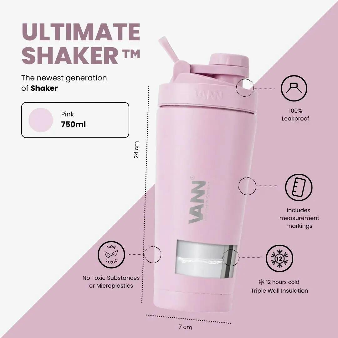 Shaker - Ultimate Shaker 750 ML - 3-wandig RVS proteineshaker - Roze 2/12