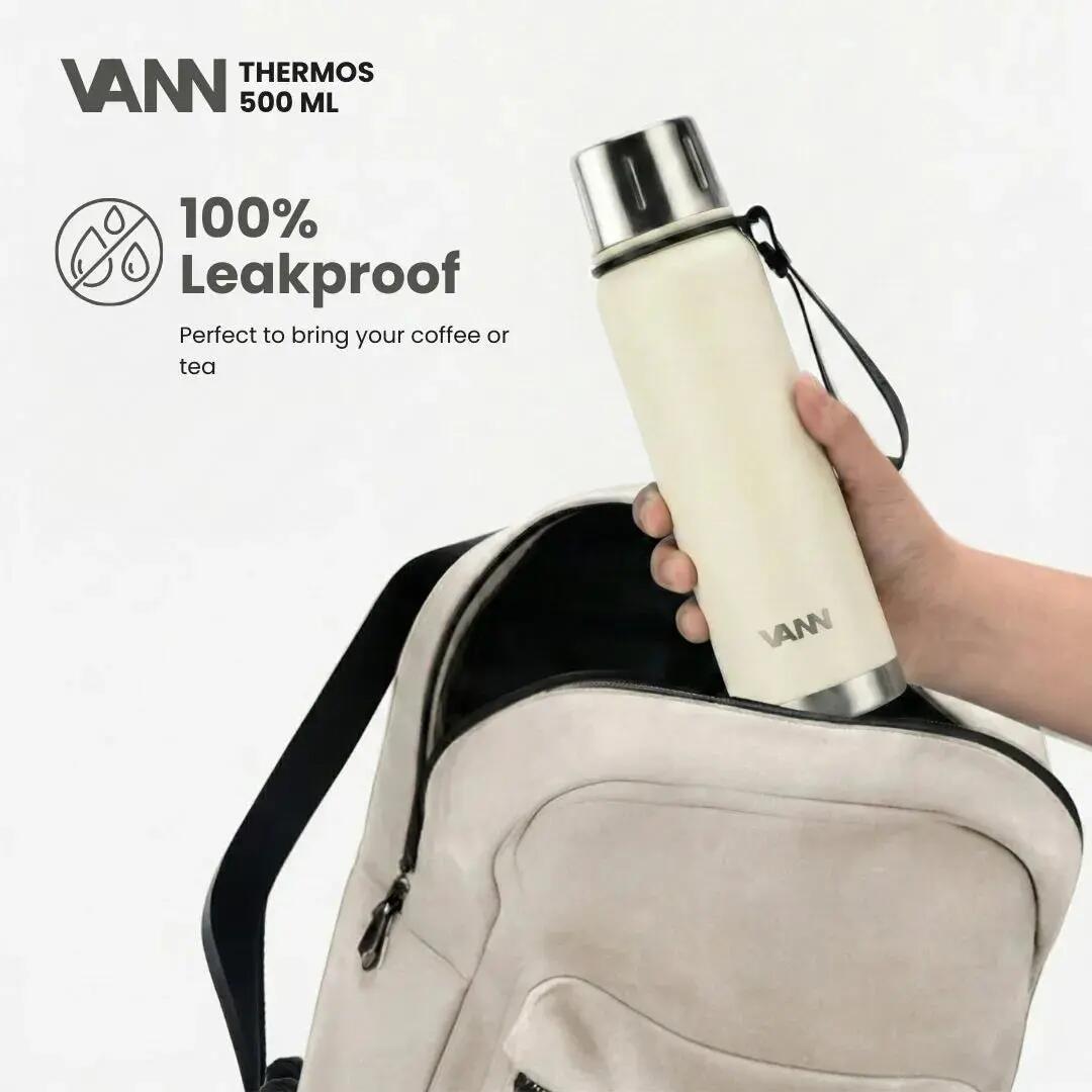 Thermosfles - Thermos 500 ML - 100% RVS met 2-in-1 dop - Off-white 3/11