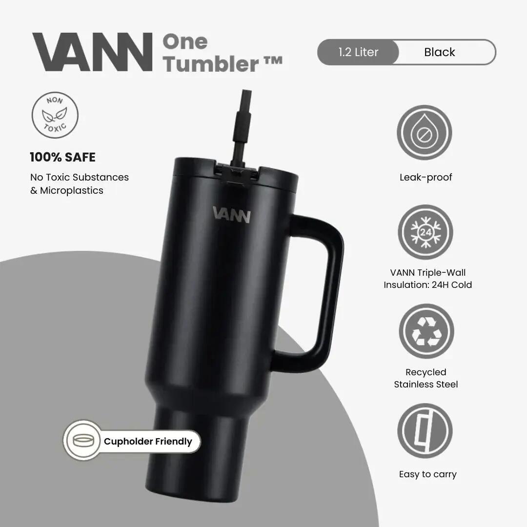 Gourde - One Tumbler 1,2 L - inox avec paille, etanche - Noir 2/11