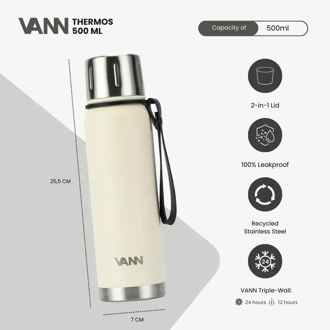 Thermosfles - Thermos 500 ML - 100% RVS met 2-in-1 dop - Off-white 2/11
