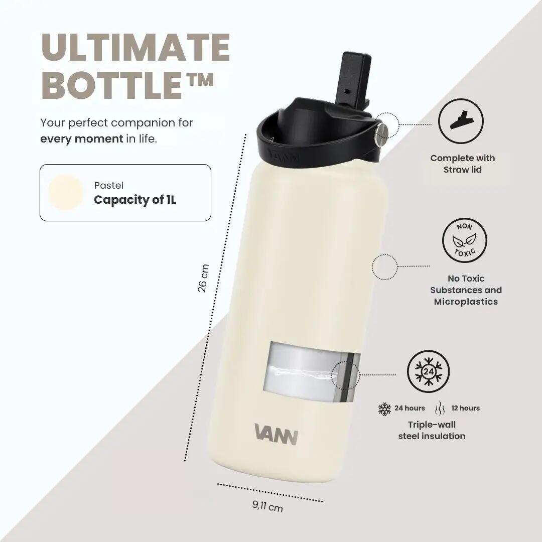Drinkfles - Ultimate Bottle 1 L - 3-wandig RVS met rietje - Off-white 9/12