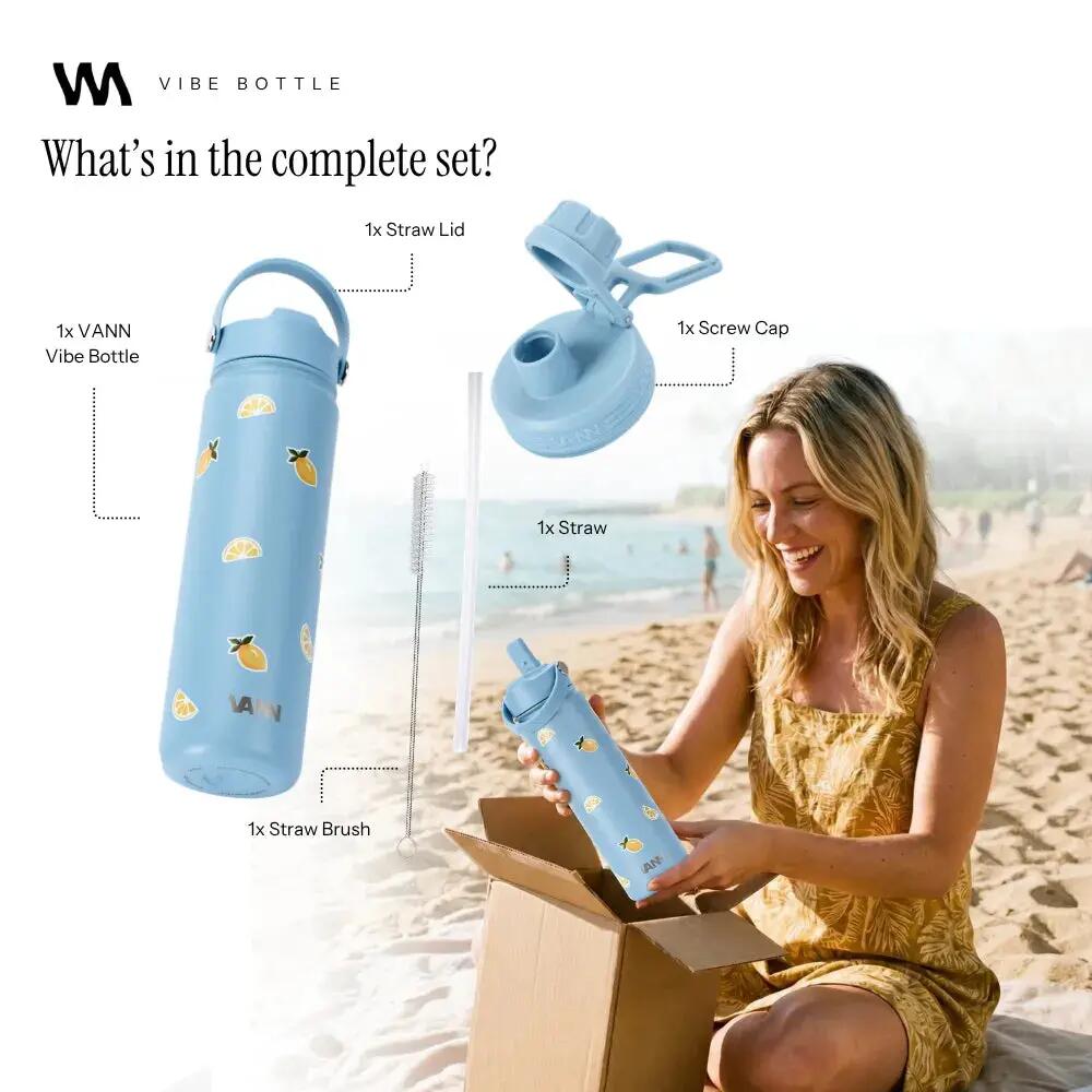 Drinkfles - Vibe Bottle 650 ML - 3-wandig RVS met print - Lemon 8/10