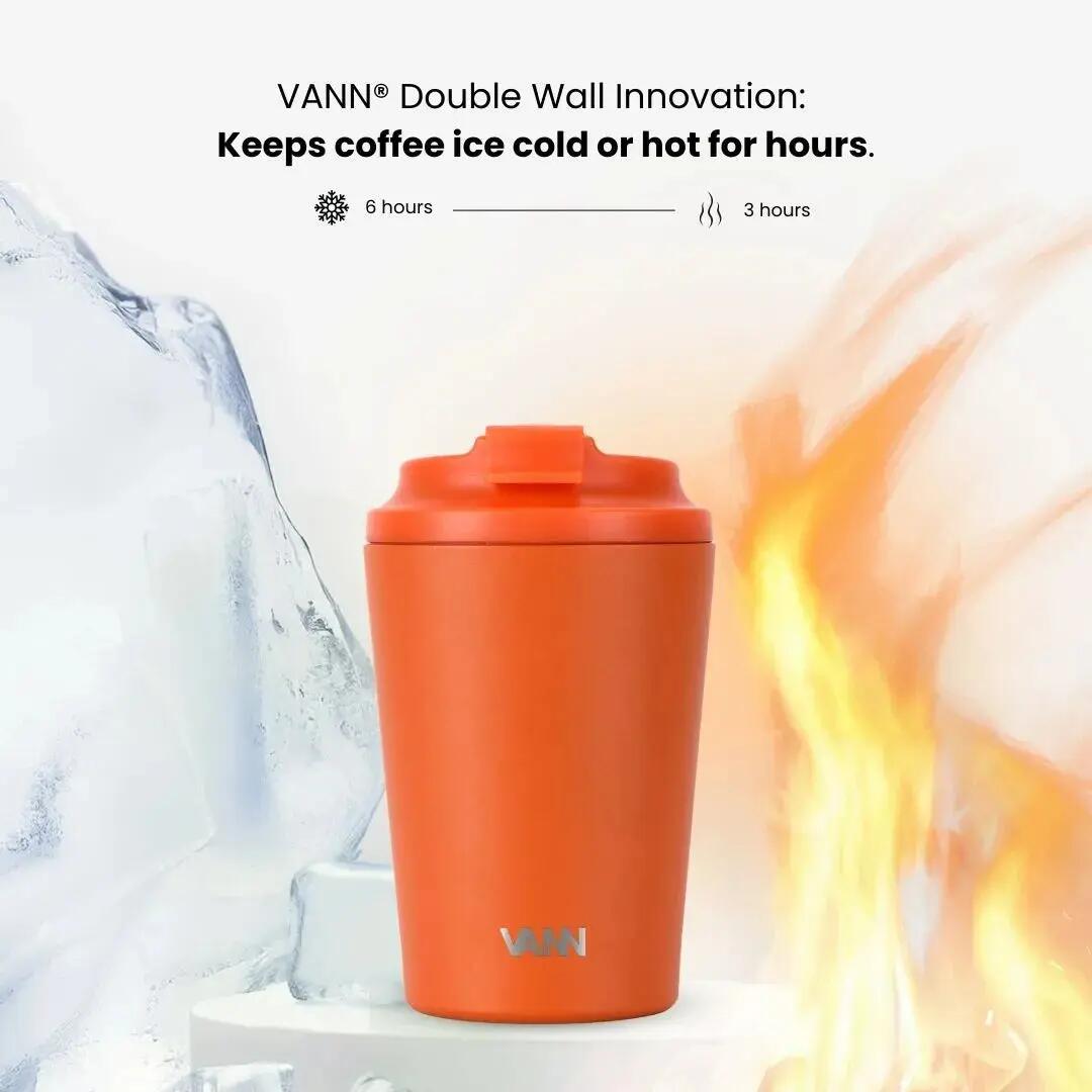 Koffiebeker - Koffiebeker 350 ML - dubbelwandig RVS, lekvrij - Oranje 4/9
