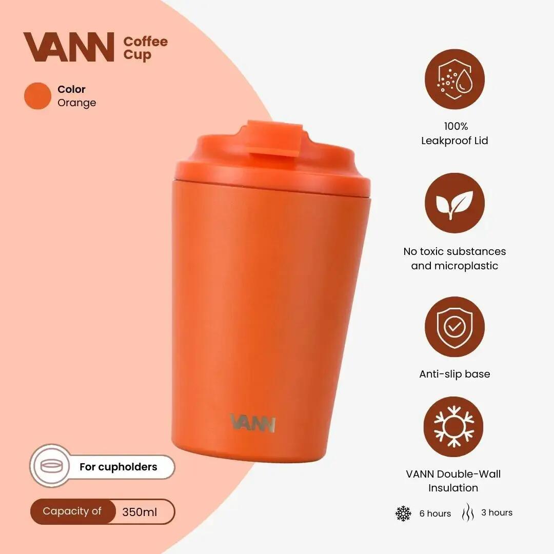 Koffiebeker - Koffiebeker 350 ML - dubbelwandig RVS, lekvrij - Oranje 2/9