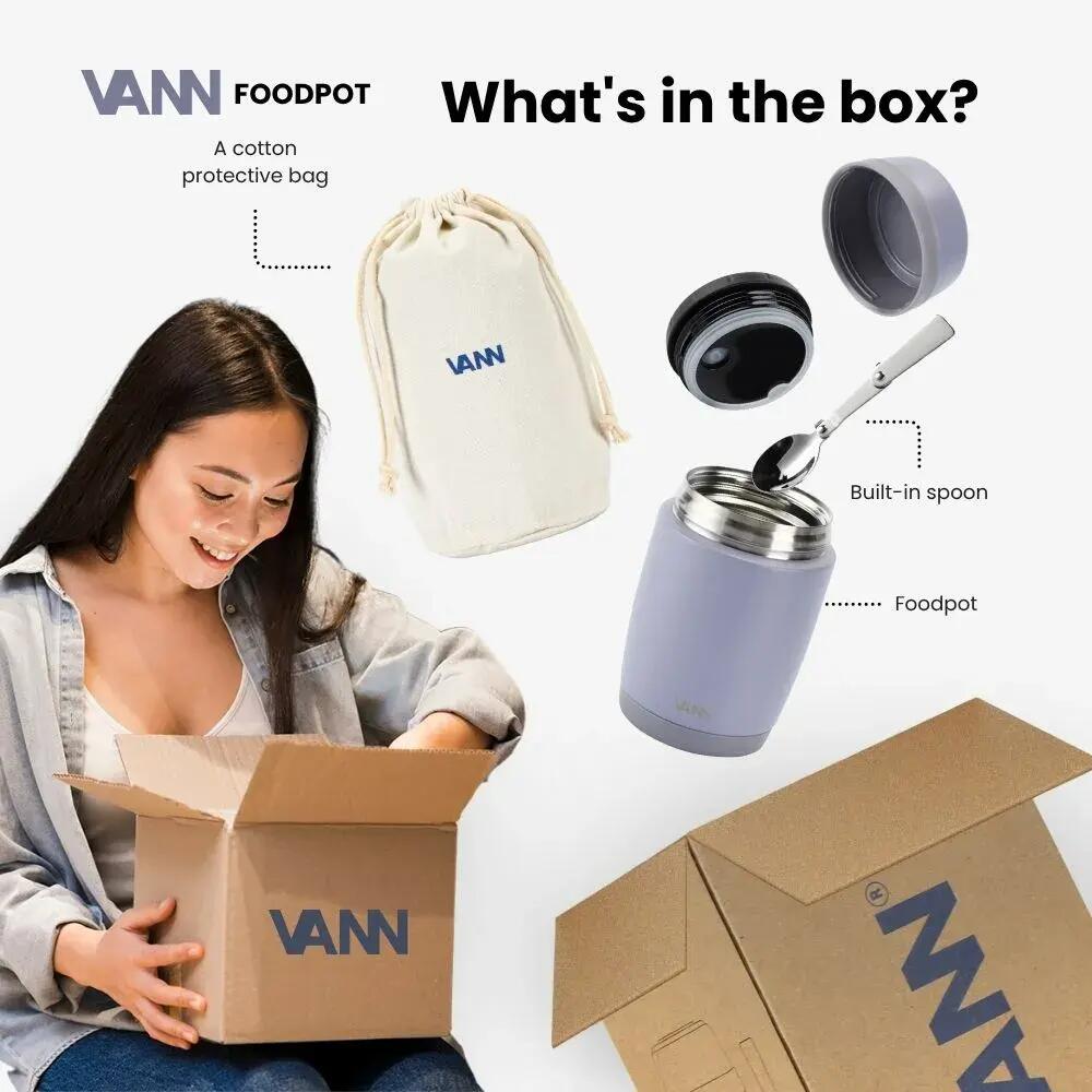 Lunchbox - Lunchpot 450 ML - RVS thermos met lepel, lekvrij - Lavender Grey 8/12