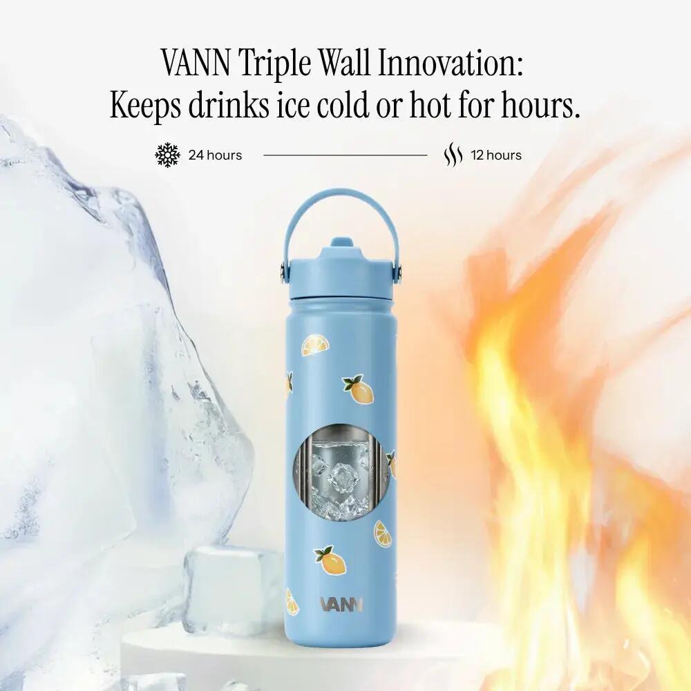 Drinkfles - Vibe Bottle 650 ML - 3-wandig RVS met print - Lemon 5/10