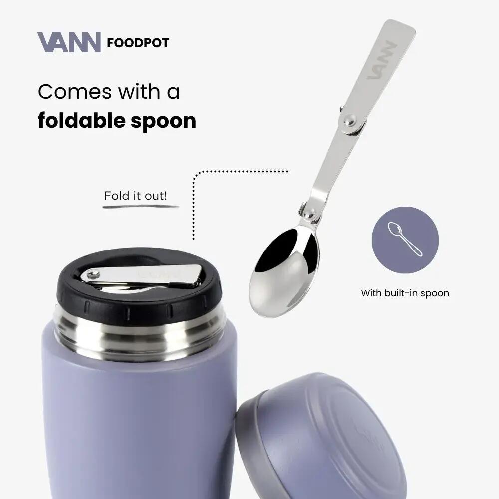 Lunchbox - Lunchpot 450 ML - RVS thermos met lepel, lekvrij - Lavender Grey 4/12