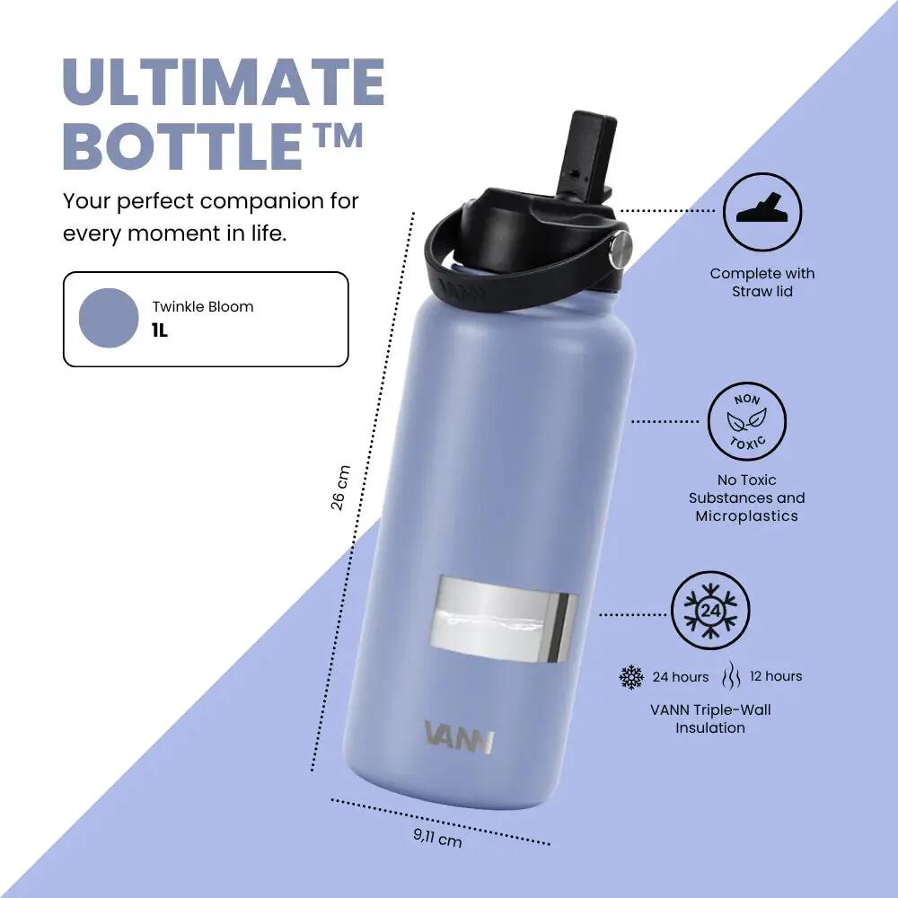 Gourde - Ultimate Bottle 1 L - inox triple paroi avec paille - Twilight Bloom 3/13