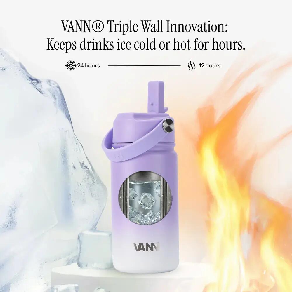 Drinkfles - Gradient Bottle 400 ML - 3-wandig RVS met rietje - Gradient Purple 4/9