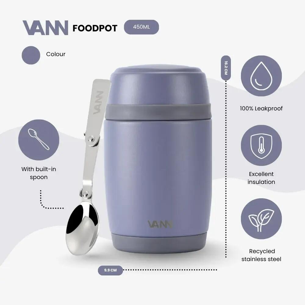 Lunchbox - Lunchpot 450 ML - RVS thermos met lepel, lekvrij - Lavender Grey 2/12