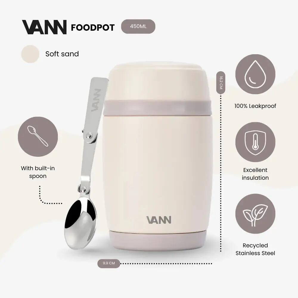 Lunchbox - Lunchpot 450 ML - RVS thermos met lepel, lekvrij - Soft Sand 2/12