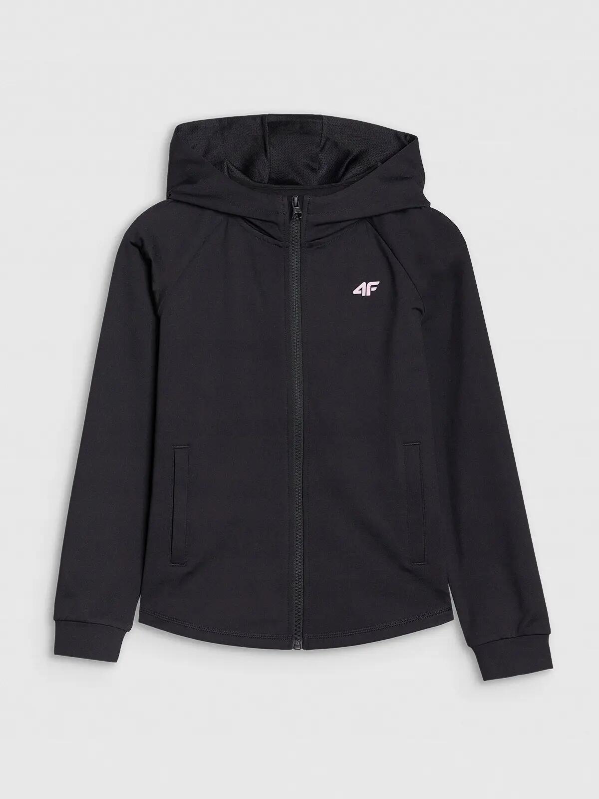 BLUZA DZIEWCZĘCA 4F SPORTOWA ROZPINANA Z KAPTUREM CZARNA 6/8