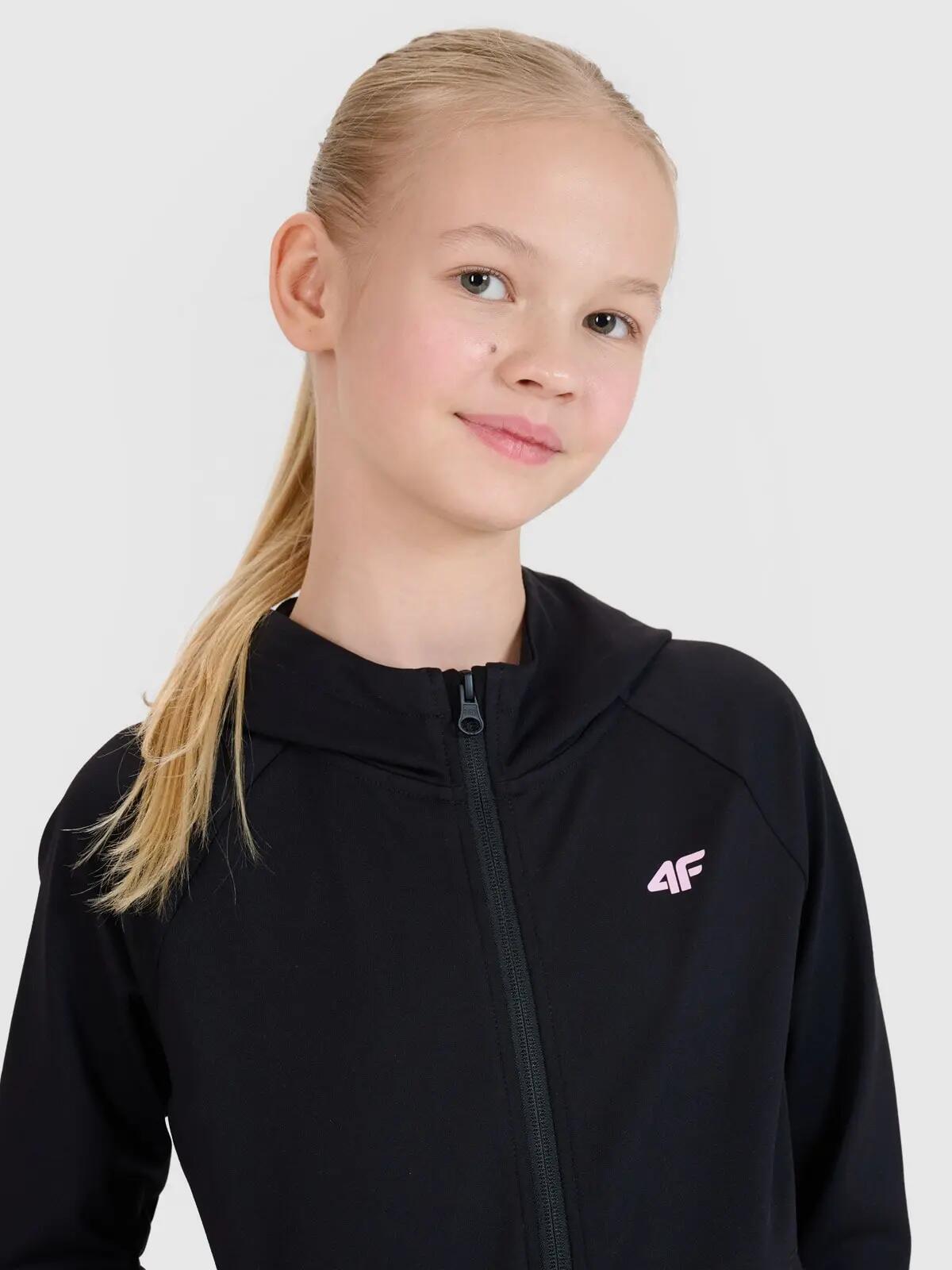 BLUZA DZIEWCZĘCA 4F SPORTOWA ROZPINANA Z KAPTUREM CZARNA 5/8