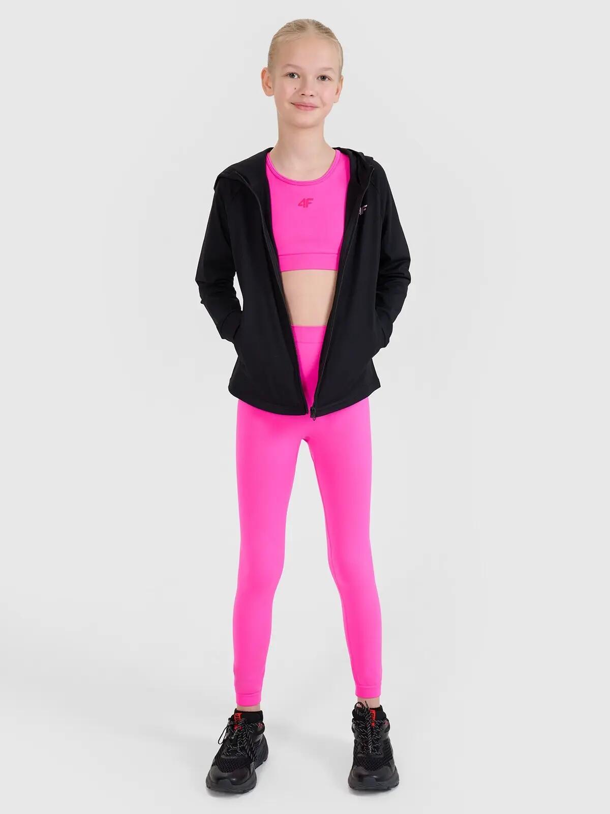 BLUZA DZIEWCZĘCA 4F SPORTOWA ROZPINANA Z KAPTUREM CZARNA 4/8