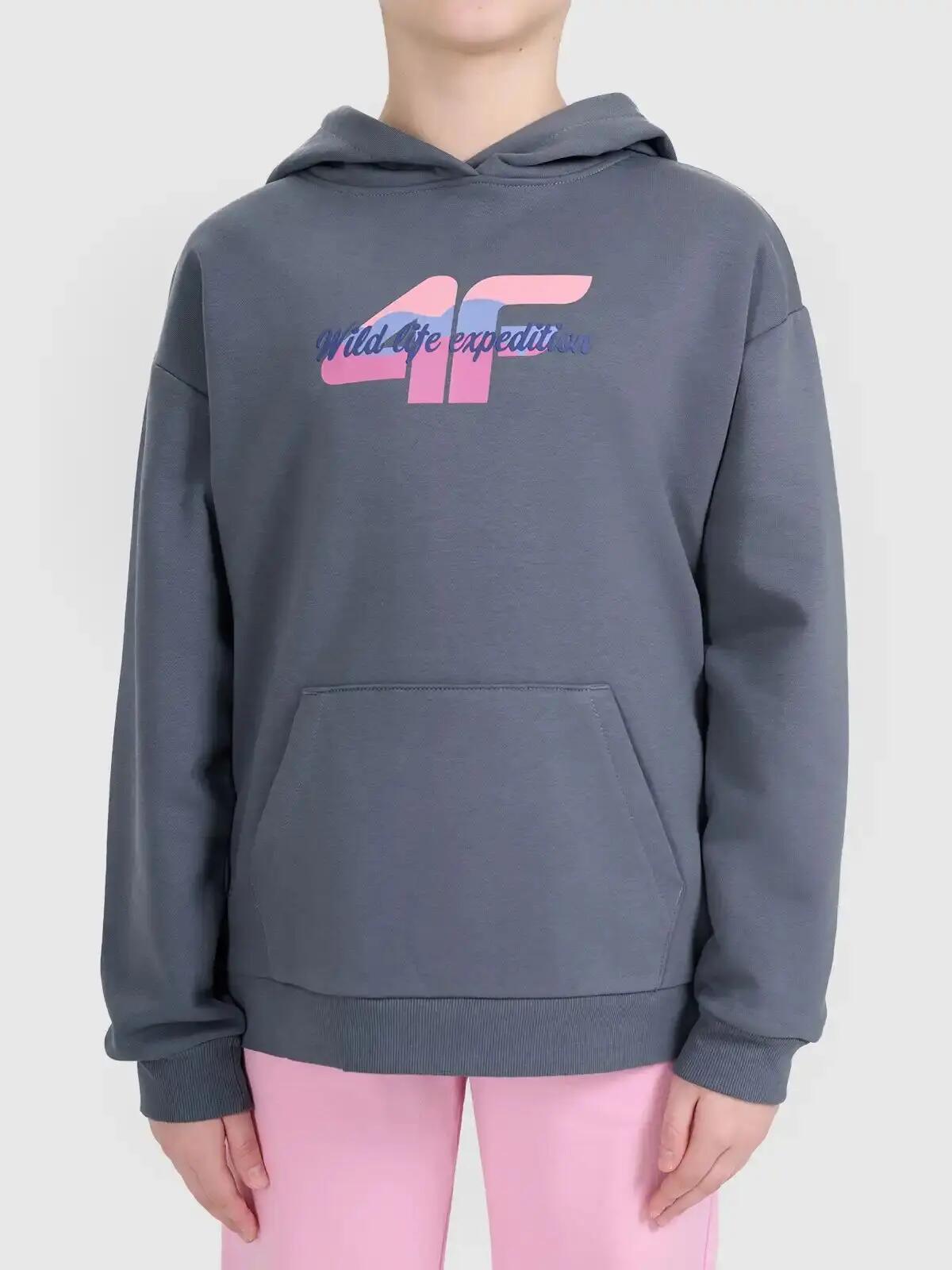 BLUZA DZIEWCZĘCA NIEROZPINANA 4F DRESOWA Z KAPTUREM 2/4