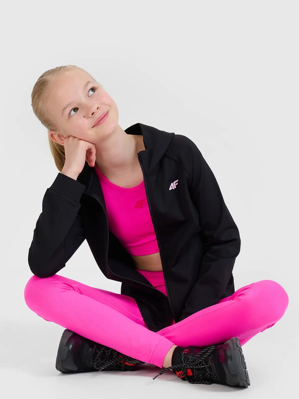 BLUZA DZIEWCZĘCA 4F SPORTOWA ROZPINANA Z KAPTUREM CZARNA 2/8