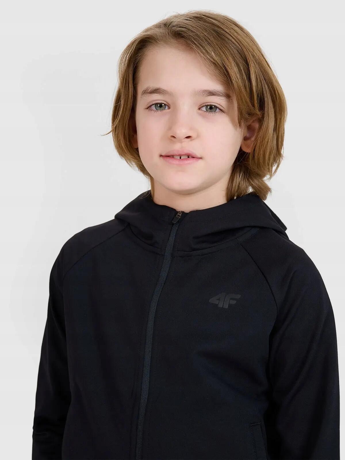 BLUZA CHŁOPIĘCA 4F  ROZPINANA SPORTOWA CZARNA Z KAPTUREM 3/7