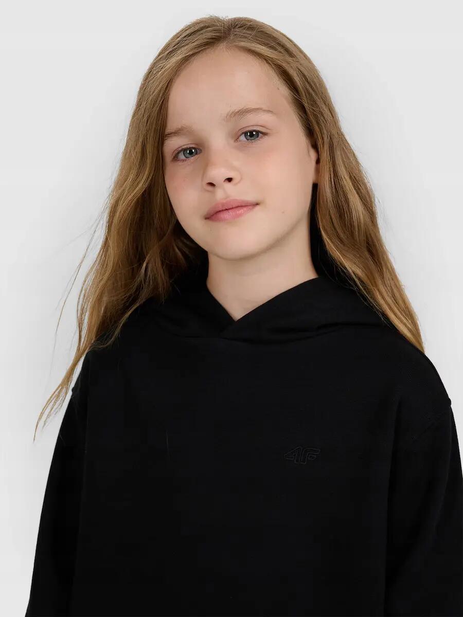 BLUZA DZIEWCZĘCA 4F BASIC NIEROZPINANA Z KAPTUREM CZARNA 4/7