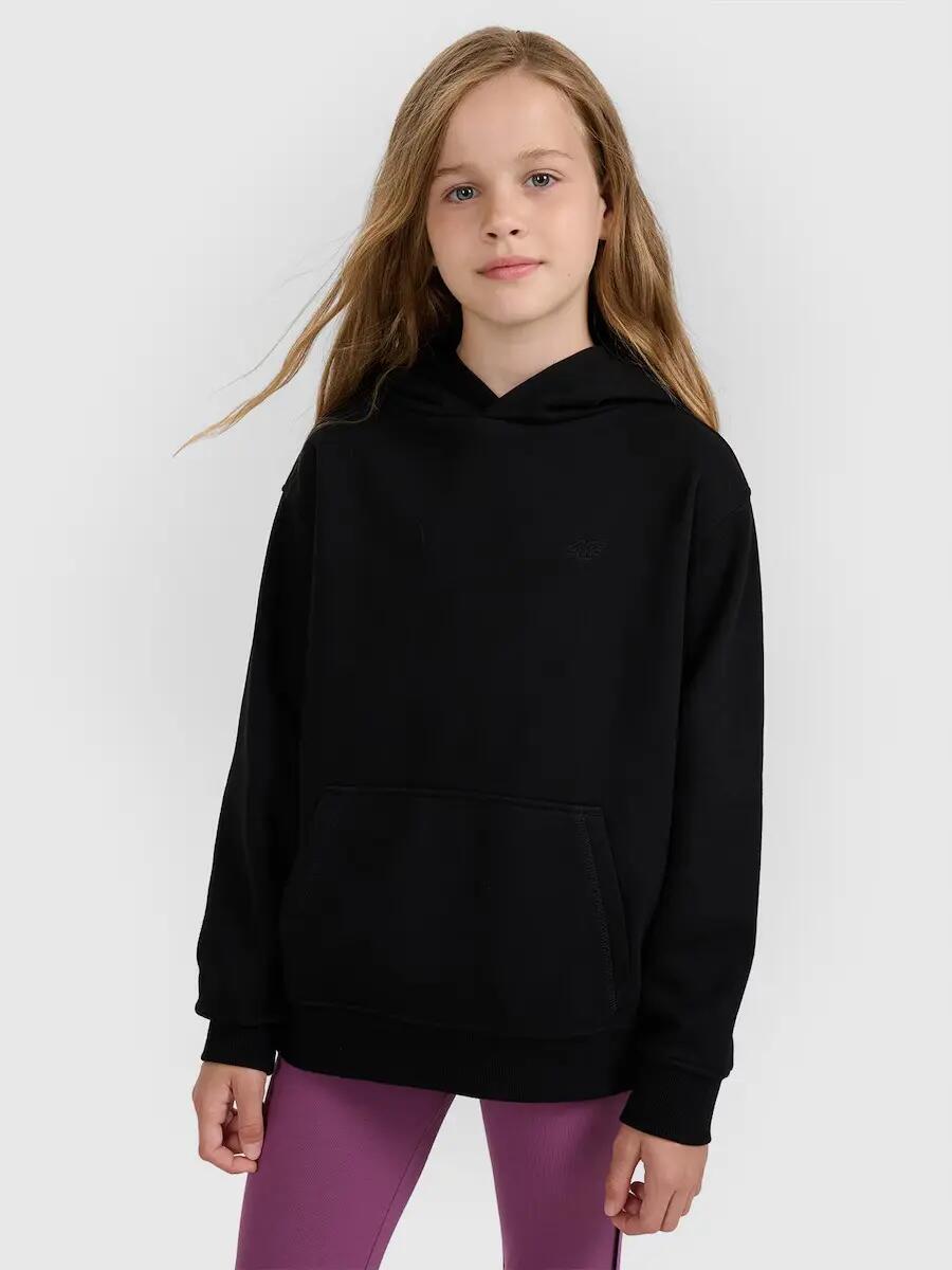 BLUZA DZIEWCZĘCA 4F BASIC NIEROZPINANA Z KAPTUREM CZARNA 2/7