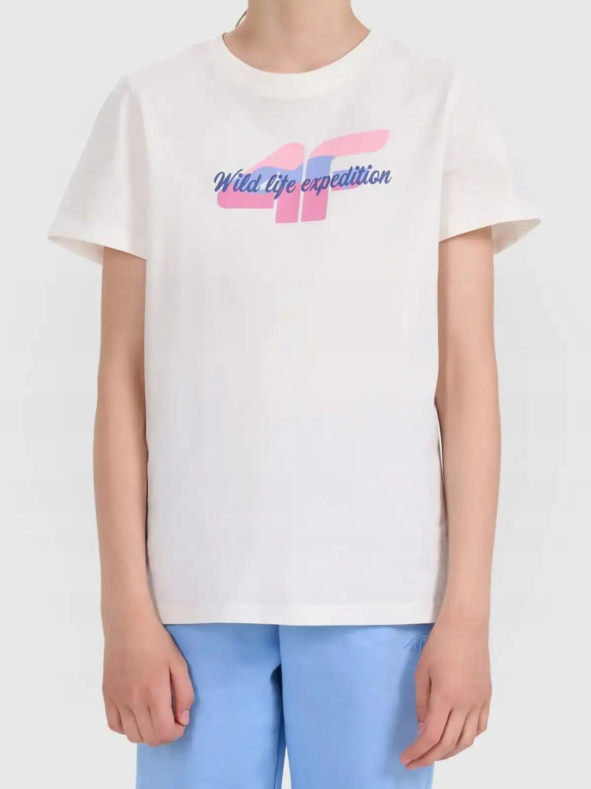KOSZULKA DZIEWCZĘCA 4F T-SHIRT SPORTOWY BAWEŁNIANY 2/10