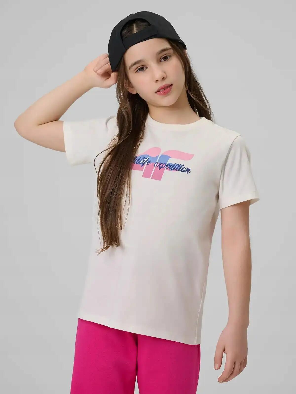 KOSZULKA DZIEWCZĘCA 4F T-SHIRT SPORTOWY BAWEŁNIANY 5/10