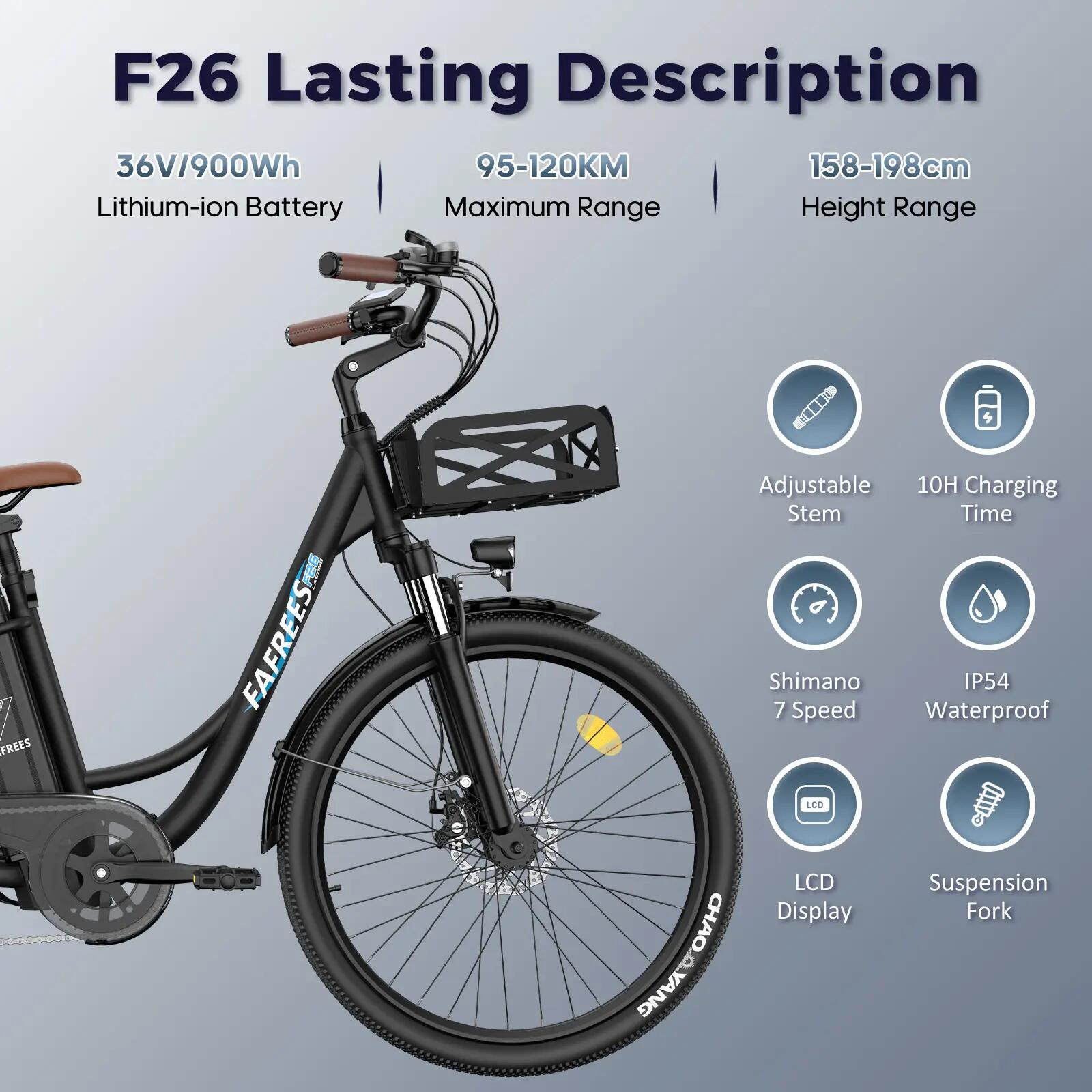 Bicicleta eléctrica FAFREES F26 Lasting, batería 36V 25Ah neumáticos 26 pulgadas 5/9